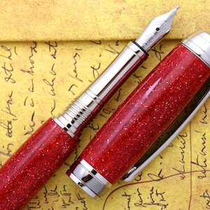 Handmade Ruby Red Sparkle Acrylic Fountain Pen - Bock Size 5 Nib