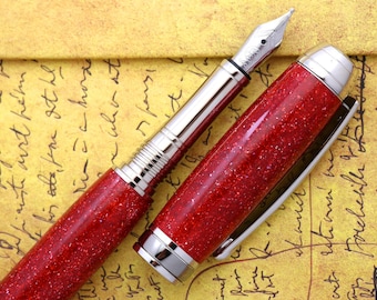 Handmade Ruby Red Sparkle Acrylic Fountain Pen - Bock Size 5 Nib