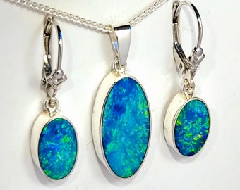 From our own mine in Coober Pedy Sterling Silver earrings and pendant Australian Opal inlay set 146