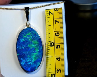 Mined by Discovery Channel's Outback Opal Hunters HUGE! Coober Pedy 14k  solid gold Australian opal inlay on black diamond pendant