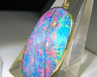 SPADEK CENY! DARMOWA ekspresowa wysyłka na cały świat! Ogromny HarLeQN Andamooka Australian Opal Inlay Solid 14K Gold Diamond Pendant 348