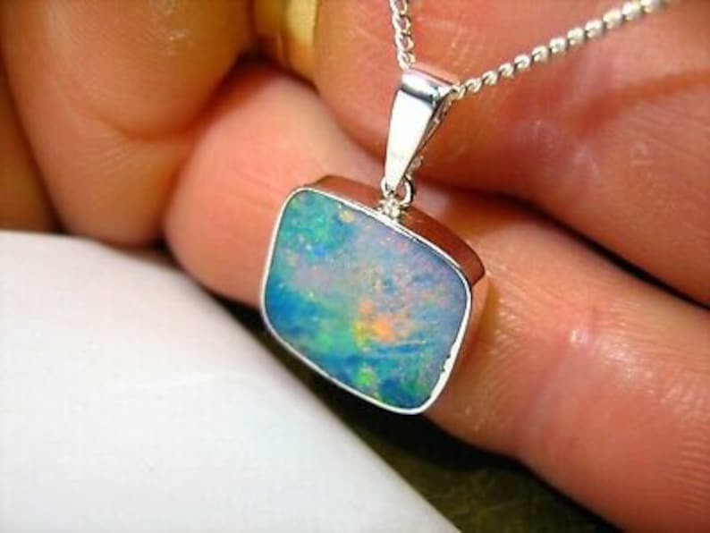 Neon GALAXY Andamooka Opal inlay on black Solid Sterling Silver pendant 282