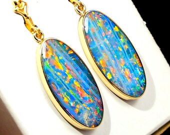 Die Legende des olympischen Feldes! Helle seltene Muster Opal Inlay Solid 14k Gold Handgefertigte Continental 18k Ohrringe set 143