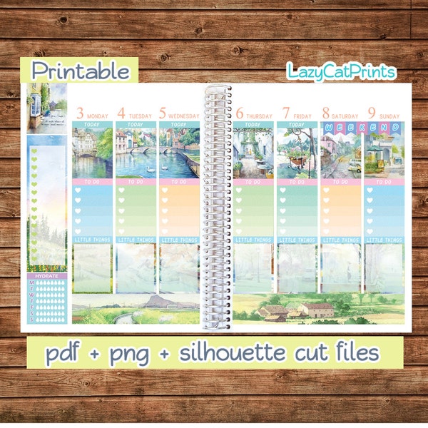 Autocollants de planificateur imprimables de peinture à l’aquarelle / Autocollants de planificateur Erin Condren / Kit d’autocollants de planificateur hebdomadaire / Silhouette Cutfiles / Télécharger
