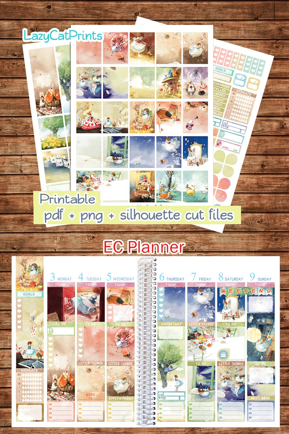 Alice in Wonderland Printable Planner Stickers / Erin Condren Planner ...