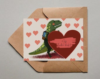 Birthday Card - Scratch Card - Dinosaur Heart - Gift Card