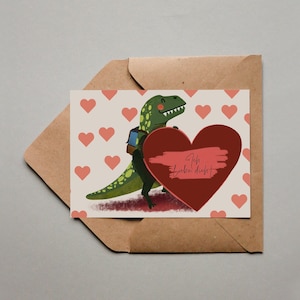 Carte à gratter, carte à gratter, cœur de dinosaure, carte cadeau, carte cadeau d'amour