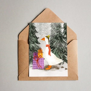 Weihnachtskarte, Gans mit Geschenken, Karte Weihnachten Tiere
