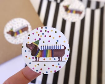 Stickers - Labels - Birthday dachshund -Birthday stickers - Happy Birthday