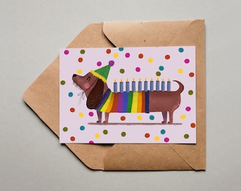 Karte zum Geburtstag, Geburtstagskarte, Happy Birthday, Dackel mit Kerzen, Dackelkarte