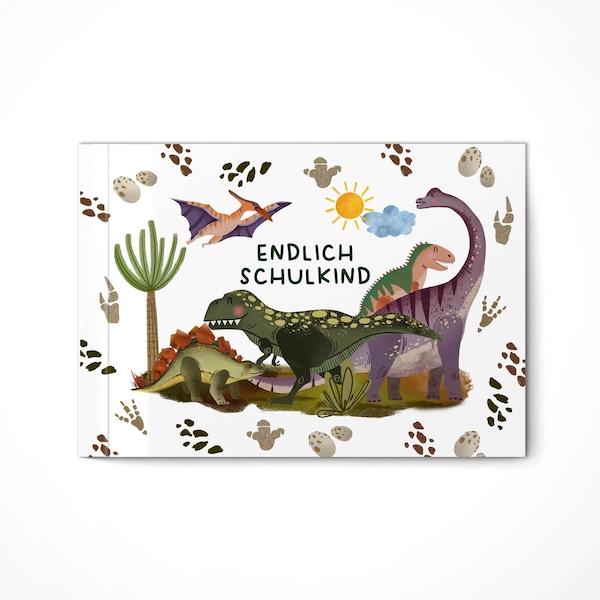 Álbum de regreso a clases - Finalmente un niño de escuela - Dinosaurios Mi primer día de clases - Empezando la escuela - Escuela - Primer día de clases - Álbum - Folleto