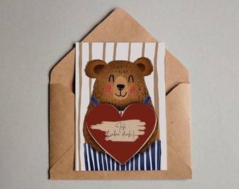 Birthday Card - Scratch Card - Bear Heart - Gift Card