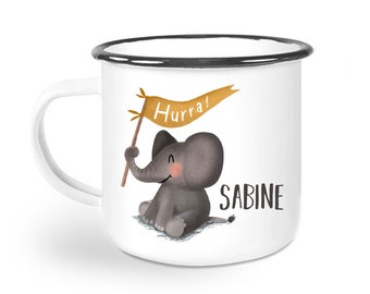 Emailletasse - personalisierte Tasse - Elefant mit Name - Geschenk