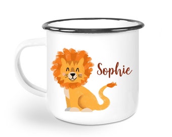 Coupe en émail - tasse personnalisée - nom coupe lion