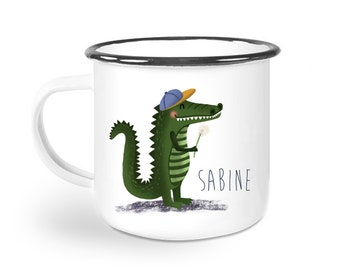 Enamel Mug - Personalised Mug - Name Mug crocodile