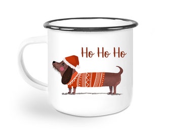 Emailletasse - Tasse mit Namen - Dackeltasse - Weihnachtstasse - Weihnachtsdackel - Weihnachtsgeschenk