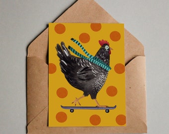 Postcard - Chicken on skateboard - Card for Easter - Easter card