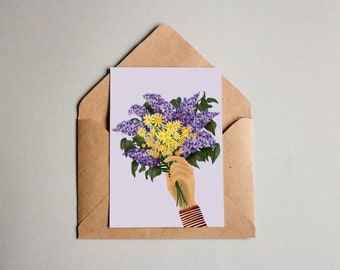 Postcard - Bouquet - Thank you very much - Birthday card - Greeting card - lilac