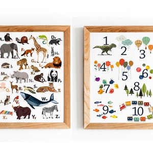 Set de carteles infantiles - Póster ABC - Póster de números - Animales - Imagen de la habitación infantil del alfabeto