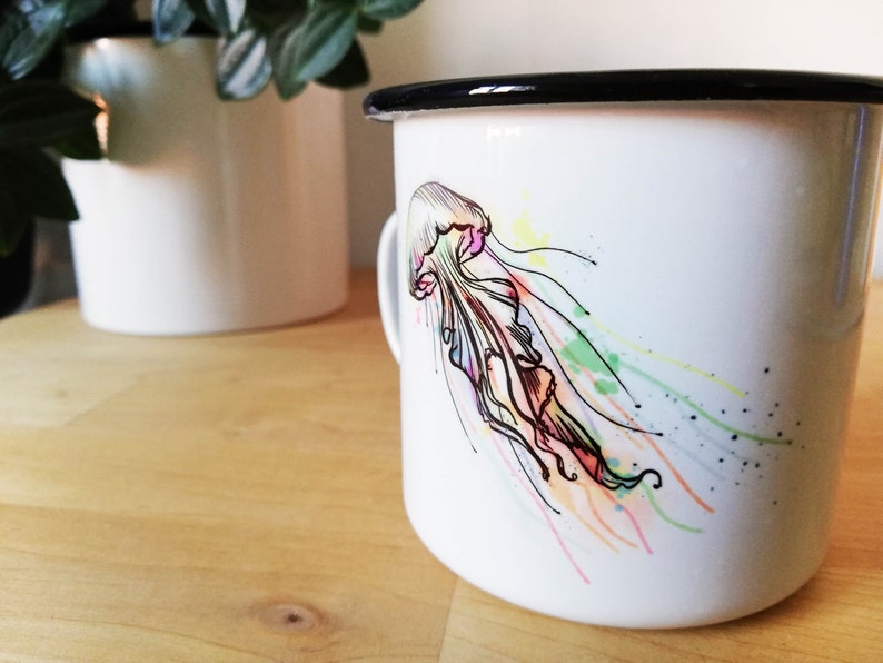 Enamel cup Enamel cup Mug Colorful jellyfish Nautical Mug Ocean image 5