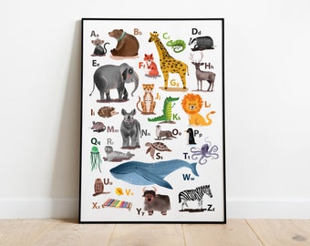 Kinderposter Abc Poster Alphabet Tiere - Schulanfang - Tieralphabet