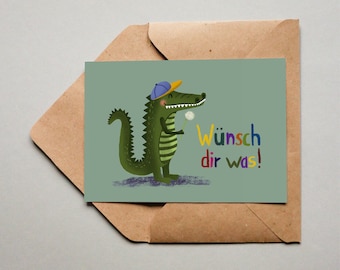 Postcard - crocodile - birthday card - greeting card - happy