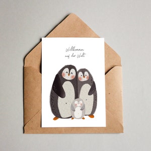 Carte de naissance, Bienvenue au monde, Maman Pingouin, Carte bébé, Carte de félicitations