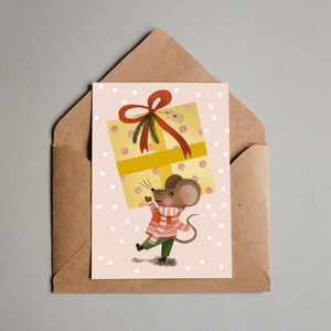 Weihnachtskarte, Weihnachtsmaus, Postkarte Weihnachten,Karte Weihnachtsgeschenk