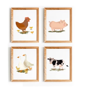 Tier Poster - Posterset - Bauernhof Tiere - Kinderposter Kinderzimmerbilder Trecker Huhn Gänse Kuh Schwein Pferd