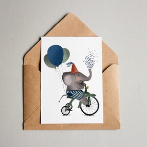 Carte d'anniversaire, Carte d'anniversaire, Éléphant à vélo, Carte juste parce que, Carte pour naissance