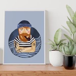 Art print illustration sailor Wladi the sailor Sailor Ahoy sailor Moin Moin Maritime illustration image 4