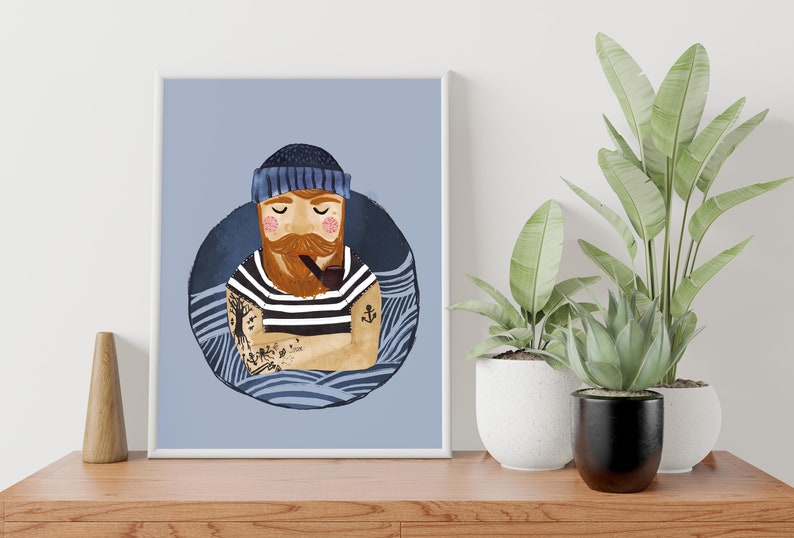 Art print illustration sailor Wladi the sailor Sailor Ahoy sailor Moin Moin Maritime illustration image 4