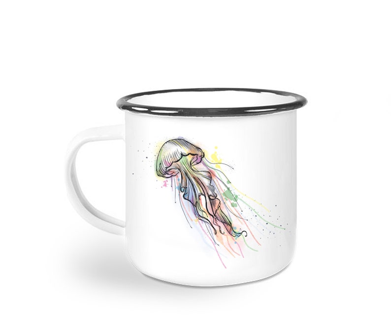 Enamel cup Enamel cup Mug Colorful jellyfish Nautical Mug Ocean image 1