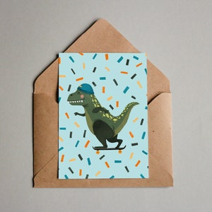 Postcard - Birthday card - Happy Birthday - Dino Skateboard- Tyrannosaurus rex