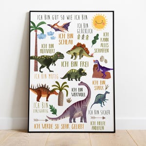 Affiche d'affirmations pour enfants - Encouragement - Dinosaure - Affiche d'encouragement pour enfants - Affirmations pour enfants - Cadeau
