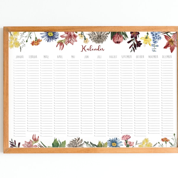 Kalender - Geburtstagskalender - Jahreskalender - Immerwährend - Blumen