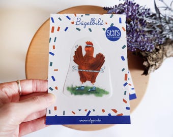 Bügelbild Huhn Sporty, Tierbügelbild, Bügelpatch zum Aufbügeln für Textilien