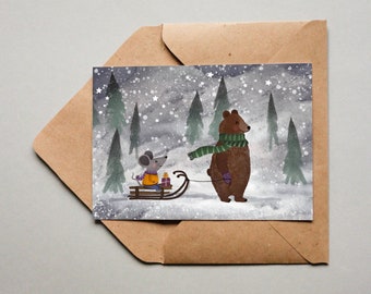 Christmas card - Mouse and bear