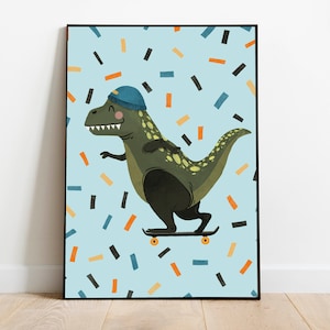 Art print - poster - dinosaur - dino with skateboard