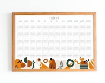 Calendar - Birthday calendar - Annual calendar - Perpetual - Geometric - Boho