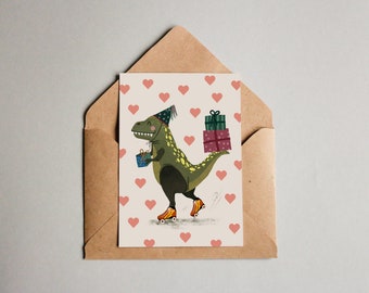 Postkarte - Geburtstagskarte - Happy Birthday - Dino - Tyrannosaurus rex - Geschenk