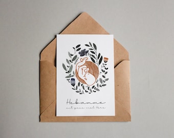 Kaart voor vroedvrouw "Vroedvrouw met veel hart", bedankkaart vroedvrouw, kaart zwangerschap, bedankkaart, kaart baby