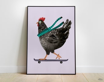 Poster - Chicken - Chicken rides a skateboard