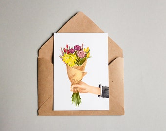 Postcard - bouquet of flowers - thank you - birthday card - greeting card - flowers yellow