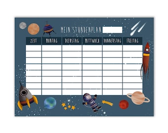 Timetable A4 Space - Back to school - timetables astronaut space