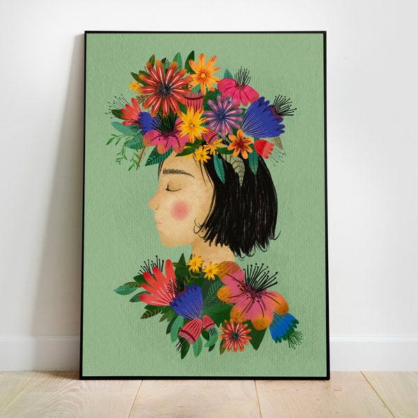 Kunstdruck - Poster - Blumenfrau - Frau mit Blumen