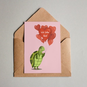 Liefdeskaart, Valentijnsdagkaart, Verjaardagskaart, Ik hou van je!, Schildpad met ballonnen