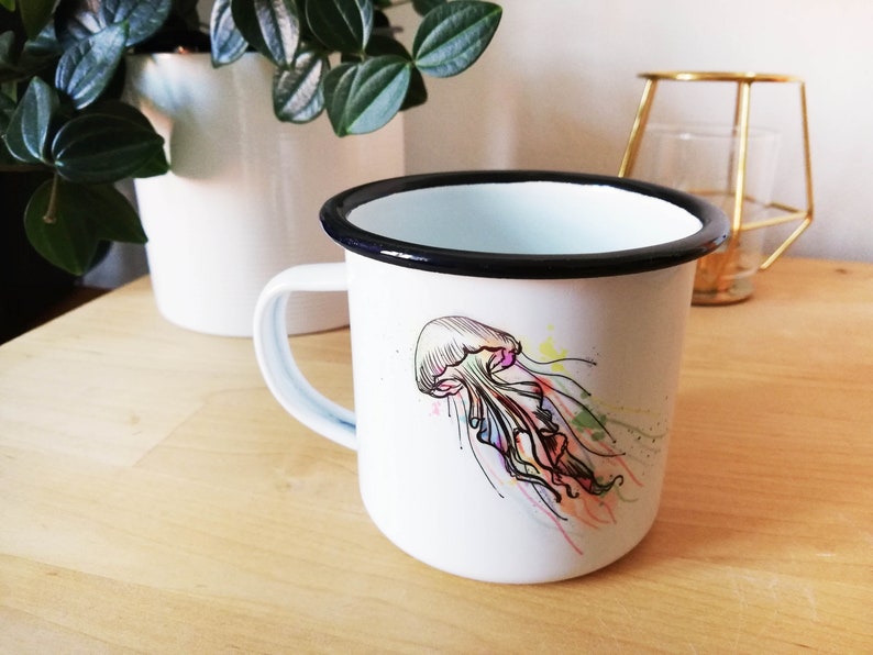 Enamel cup Enamel cup Mug Colorful jellyfish Nautical Mug Ocean image 6