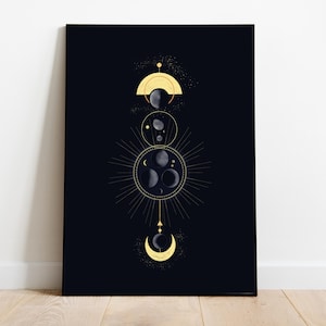 Tirage d&#39;art - poster - lune - phases lunaires - cycle lunaire - univers - étoiles