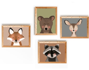 Animal posters - poster set - whale animals - children's posters children's room pictures bear raccoon fox deer